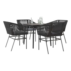 Afuera Living 5 Piece Poly Rattan Garden Dining Set in Black/Dark Gray