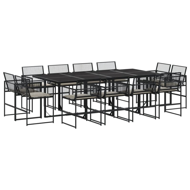 Afuera Living 13 Piece Poly Rattan Garden Dining Set in Black/Cream White