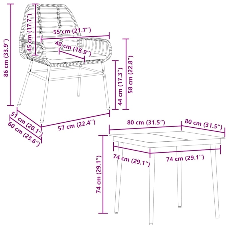 Afuera Living 5 Piece Poly Rattan Garden Dining Set in Black/Dark Gray