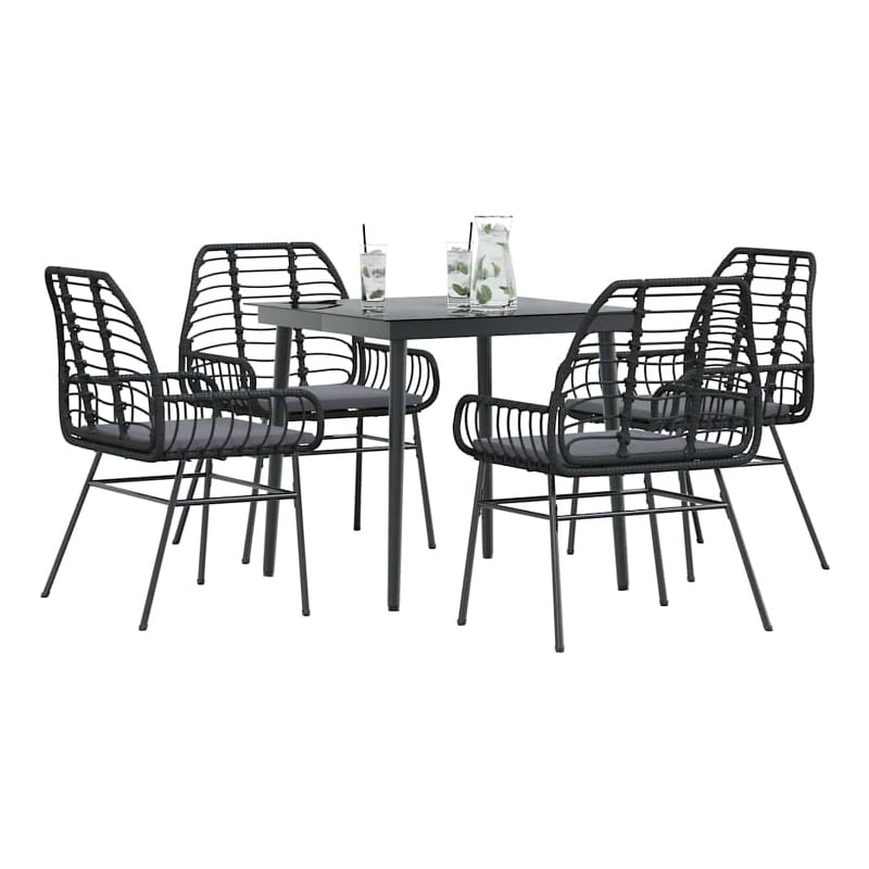 Afuera Living 5 Piece Poly Rattan Garden Dining Set in Black/Dark Gray