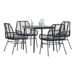 Afuera Living 5 Piece Poly Rattan Garden Dining Set in Black/Dark Gray