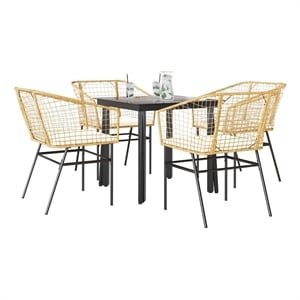 Afuera Living Contemporary Poly Rattan Garden Dining Set in Brown