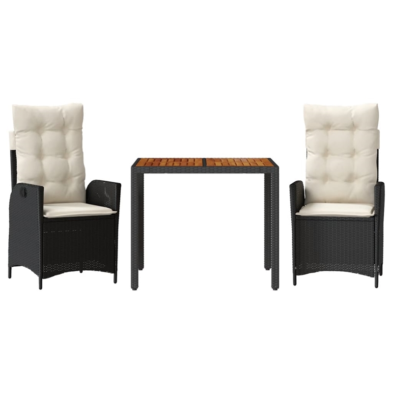 Afuera Living 3 Piece Poly Rattan Garden Dining Set in Black/Cream White