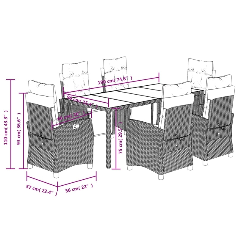 Afuera Living 7 Piece Poly Rattan Garden Dining Set in Black/Cream White
