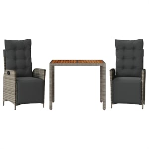 Afuera Living Contemporary 3 Piece Poly Rattan Garden Dining Set in Gray