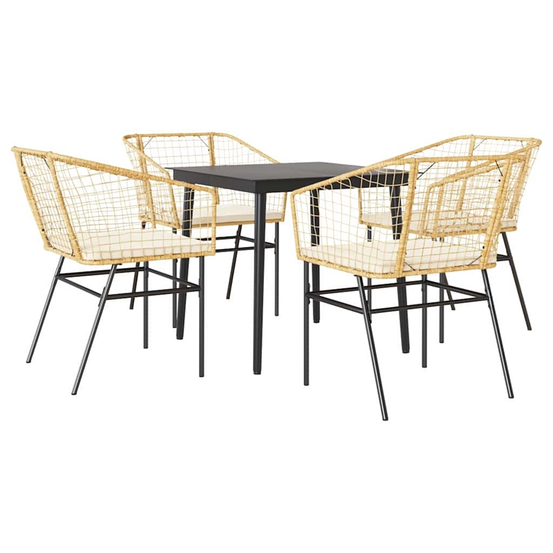 Afuera Living 5 Piece Poly Rattan Garden Dining Set in Black/Cream White
