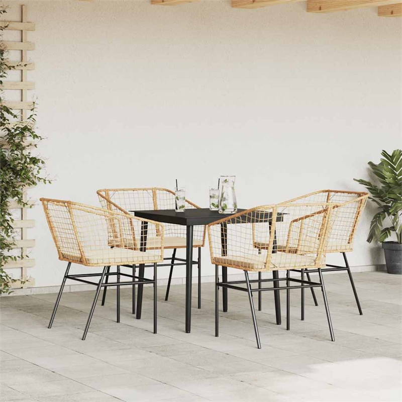 Afuera Living 5 Piece Poly Rattan Garden Dining Set in Black/Cream White