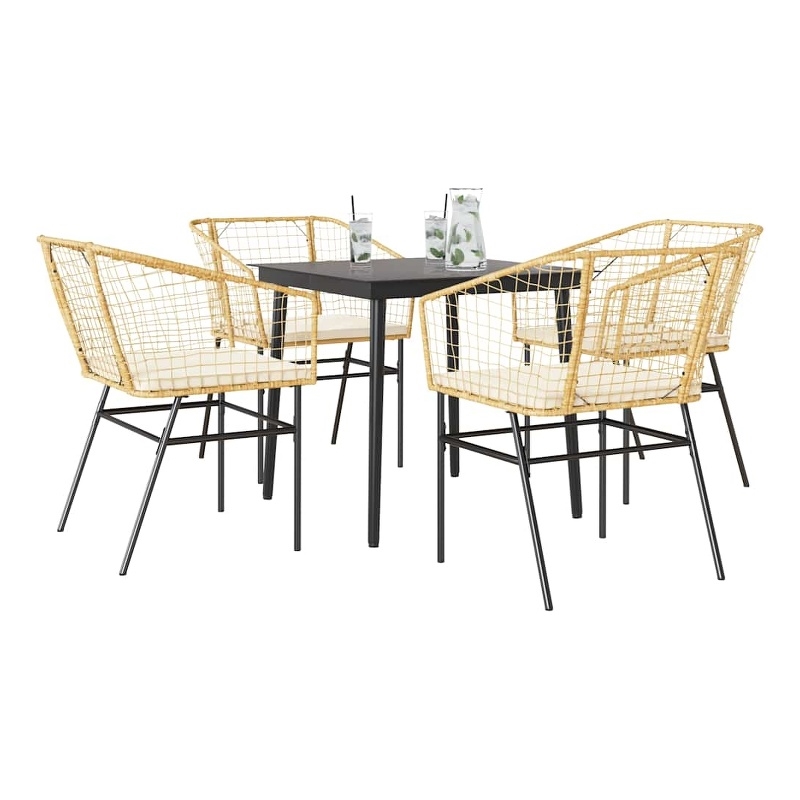 Afuera Living 5 Piece Poly Rattan Garden Dining Set in Black/Cream White