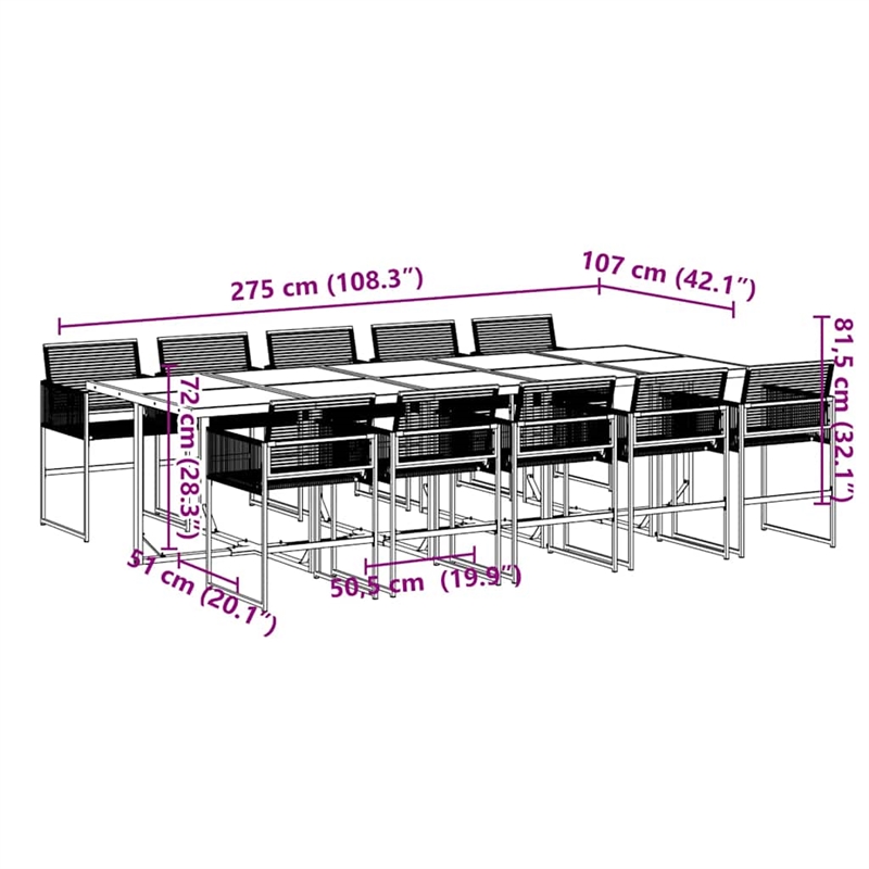 Afuera Living Contemporary 11 Piece Rattan Garden Dining Set in Black