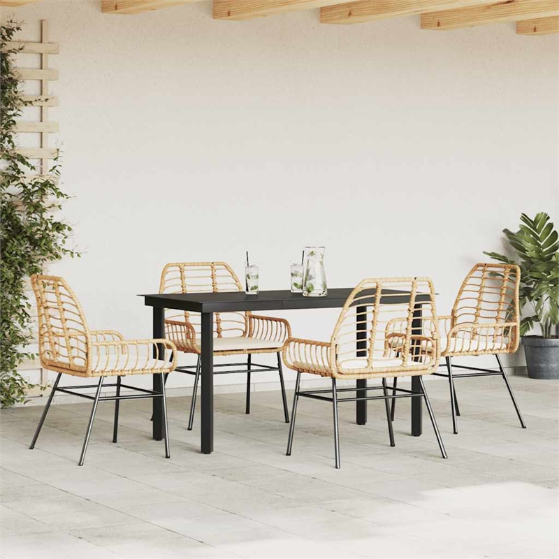 Afuera Living 5 Piece Rattan Garden Dining Set in Black/Cream White