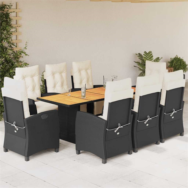 Afuera Living 9 Piece Poly Rattan Garden Dining Set in Black/Cream White