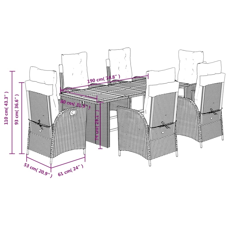 Afuera Living Contemporary 7 Piece Poly Rattan Garden Dining Set in Gray