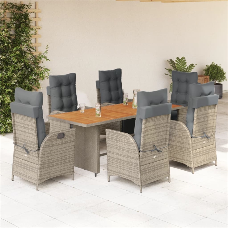 Afuera Living Contemporary 7 Piece Poly Rattan Garden Dining Set in Gray