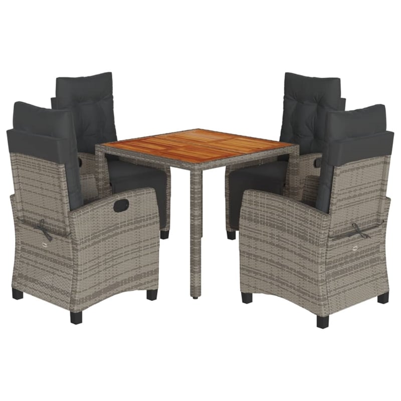 Afuera Living Contemporary 5 Piece Poly Rattan Garden Dining Set in Gray
