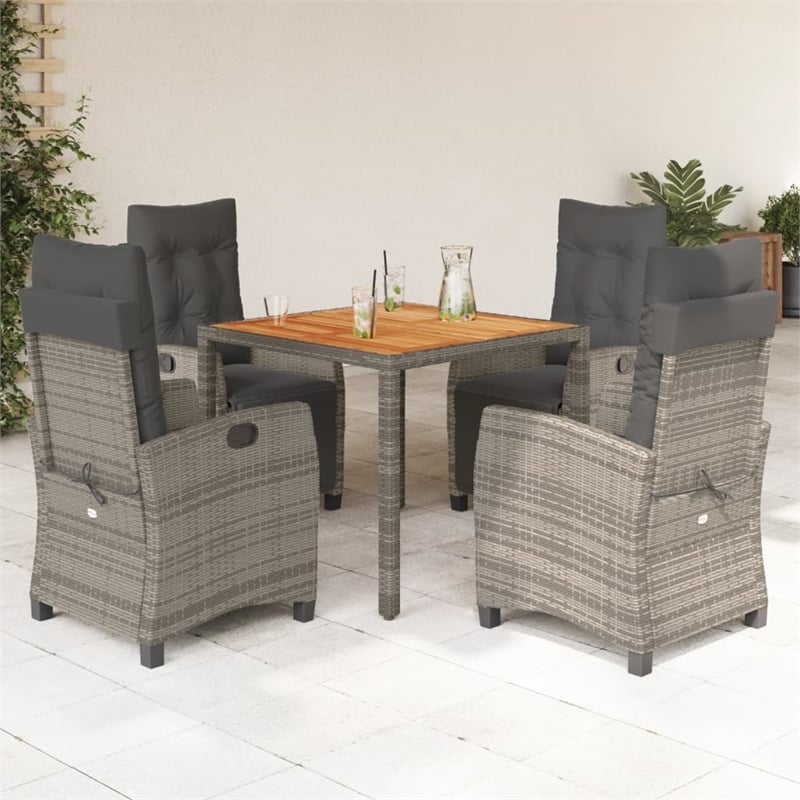 Afuera Living Contemporary 5 Piece Poly Rattan Garden Dining Set in Gray