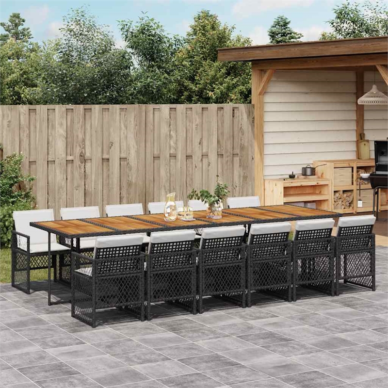 Afuera Living 13 Piece Rattan Garden Dining Set in Black/Cream White
