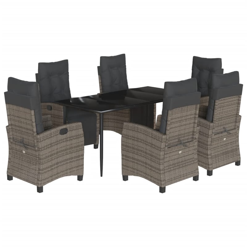 Afuera Living 7 Piece Poly Rattan Garden Dining Set with Cushions in Black