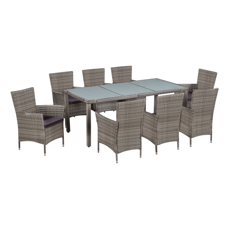 Afuera Living Contemporary 9 Piece Rattan Garden Dining Set in Dark Gray