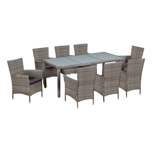Afuera Living Contemporary 9 Piece Rattan Garden Dining Set in Dark Gray