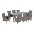 Afuera Living Contemporary 9 Piece Rattan Garden Dining Set in Dark Gray