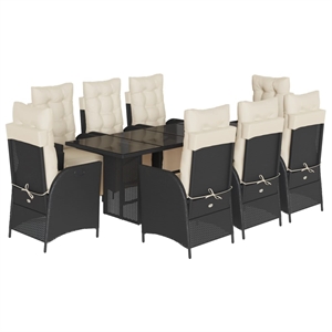 Afuera Living 9 Piece Poly Rattan Garden Dining Set in Black/Cream White