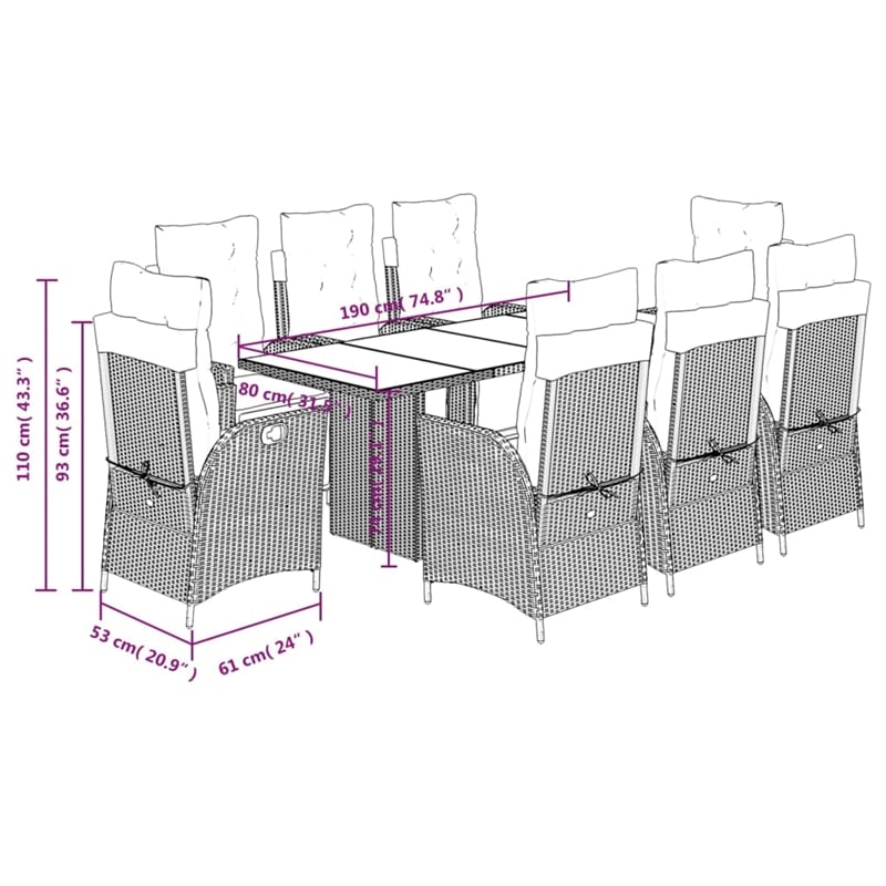 Afuera Living 9 Piece Poly Rattan Garden Dining Set in Black/Cream White
