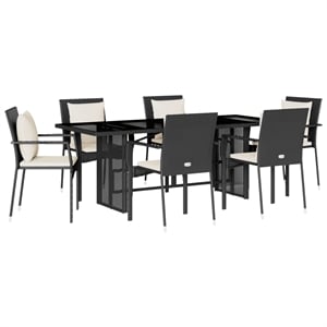Afuera Living 7 Piece Poly Rattan Garden Dining Set in Black/Cream White