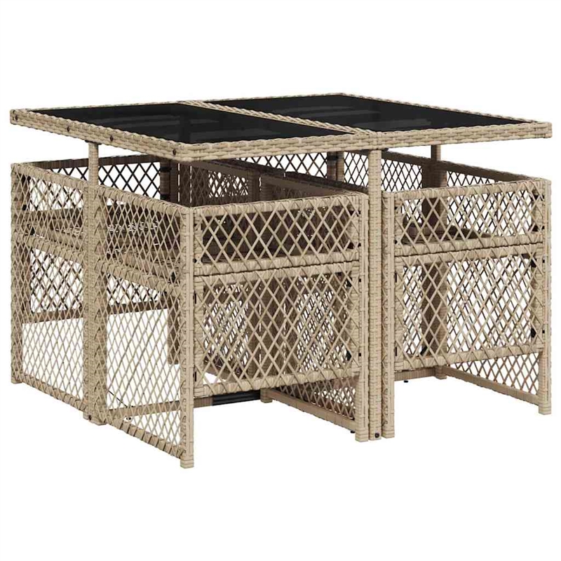 Afuera Living 5 Piece Poly Rattan Garden Dining Set in Beige/Cream White
