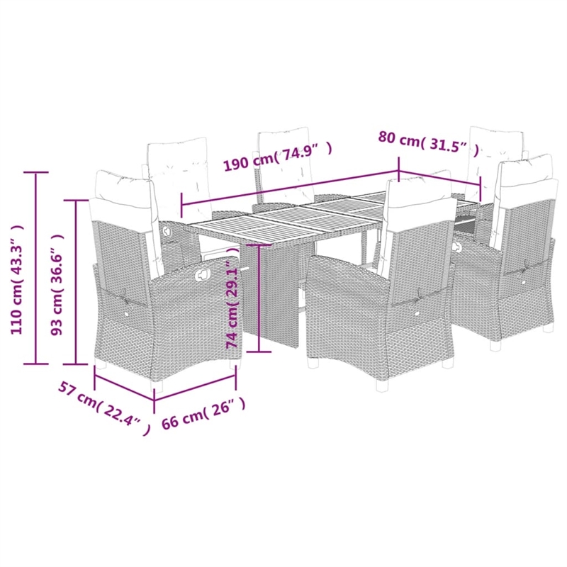 Afuera Living Contemporary 7 Piece Poly Rattan Garden Dining Set in Gray