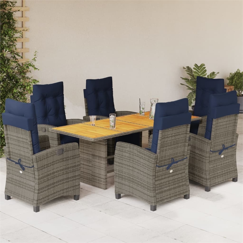 Afuera Living Contemporary 7 Piece Poly Rattan Garden Dining Set in Gray