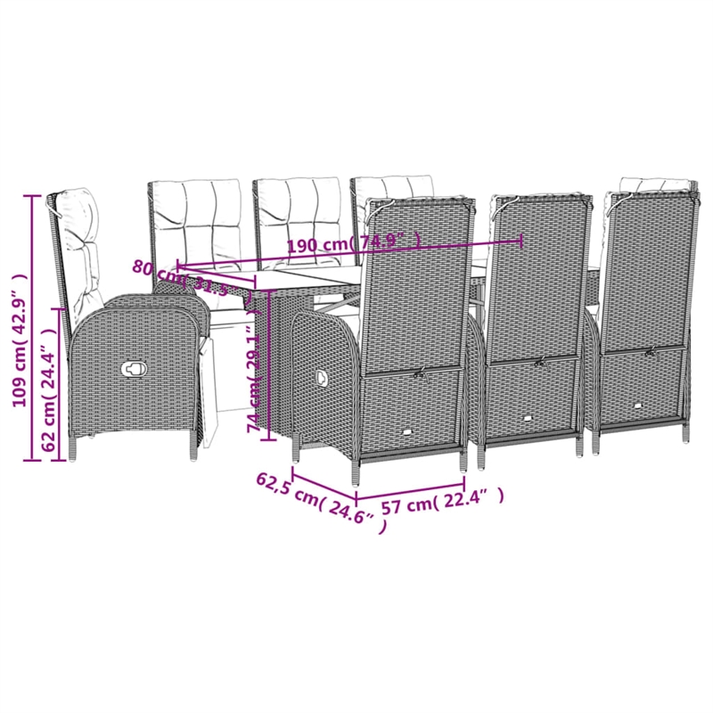 Afuera Living 9 Piece Poly Rattan Garden Dining Set in Black