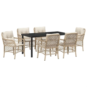 Afuera Living 7 Piece Poly Rattan Garden Dining Set with Cushions in Black