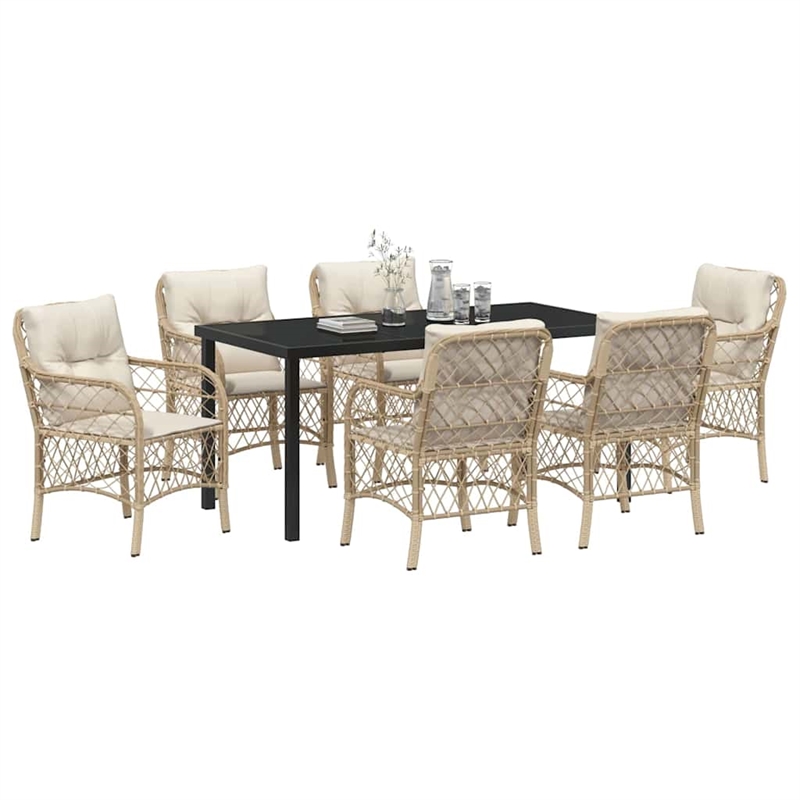 Afuera Living 7 Piece Poly Rattan Garden Dining Set with Cushions in Black