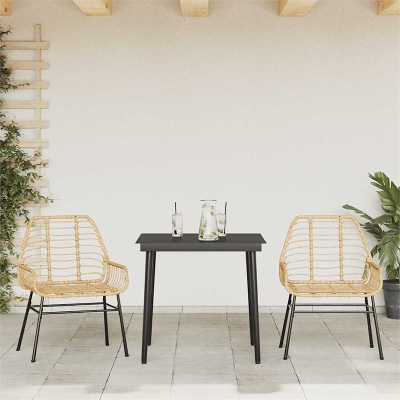 Afuera Living Contemporary Poly Rattan Garden Dining Set in Black