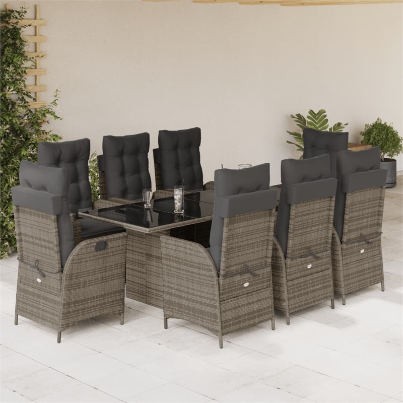 Afuera Living Contemporary 9 Piece Poly Rattan Garden Dining Set in Gray