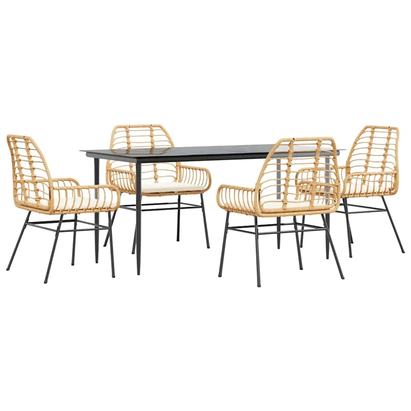 Afuera Living 5 Piece Poly Rattan Garden Dining Set in Black/Cream White