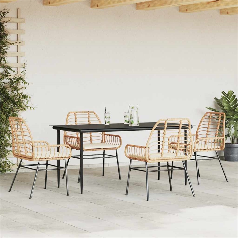 Afuera Living 5 Piece Poly Rattan Garden Dining Set in Black/Cream White