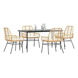 Afuera Living 5 Piece Poly Rattan Garden Dining Set in Black/Cream White
