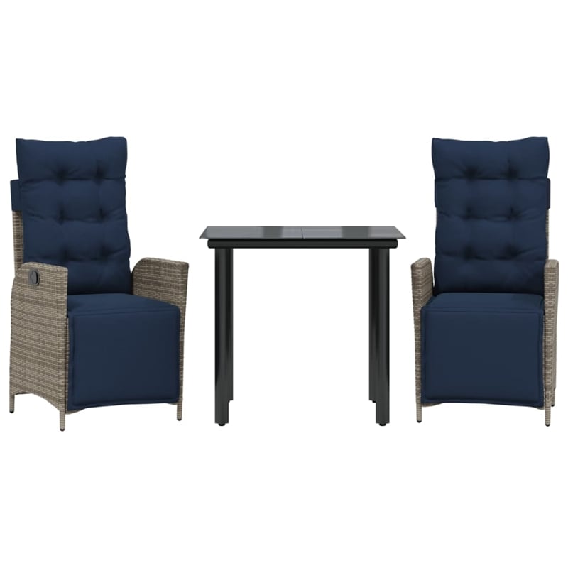 Afuera Living Contemporary 3 Piece Poly Rattan Garden Dining Set in Gray