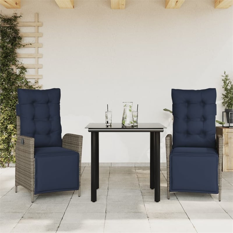 Afuera Living Contemporary 3 Piece Poly Rattan Garden Dining Set in Gray