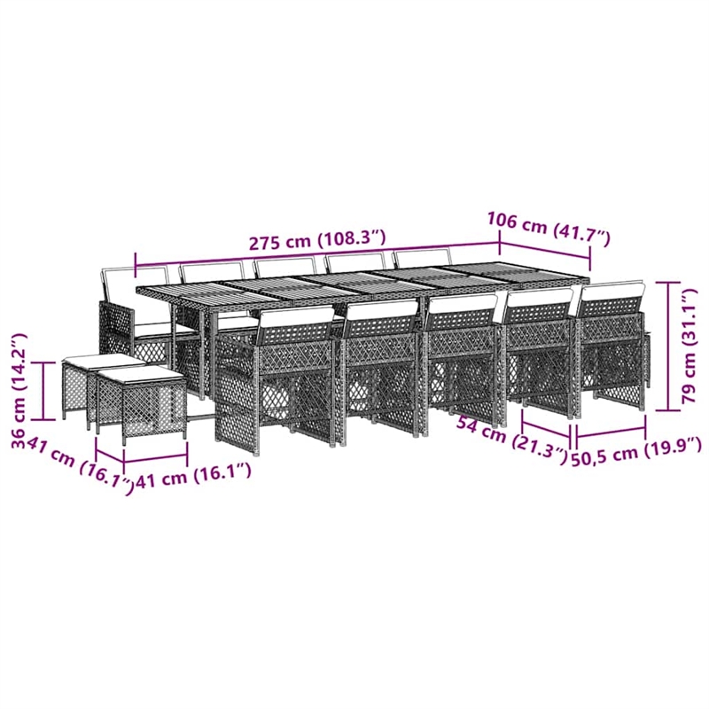 Afuera Living Contemporary 15 Piece Rattan Garden Dining Set in Gray