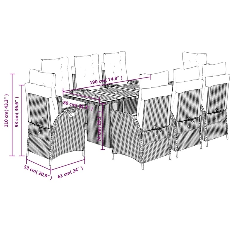Afuera Living 9 Piece Poly Rattan Garden Dining Set in Black