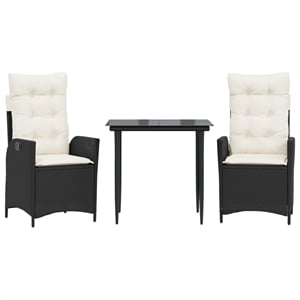 Afuera Living 3 Piece Poly Rattan Garden Dining Set in Black/Cream White