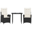 Afuera Living 3 Piece Poly Rattan Garden Dining Set in Black/Cream White