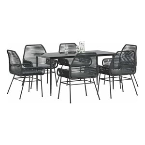Afuera Living 7 Piece Poly Rattan Garden Dining Set in Black/Dark Gray
