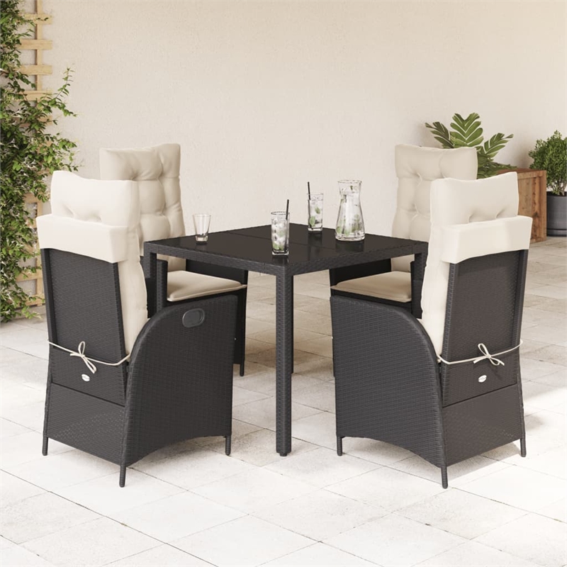 Afuera Living 5 Piece Rattan Garden Dining Set with Cushions in Black