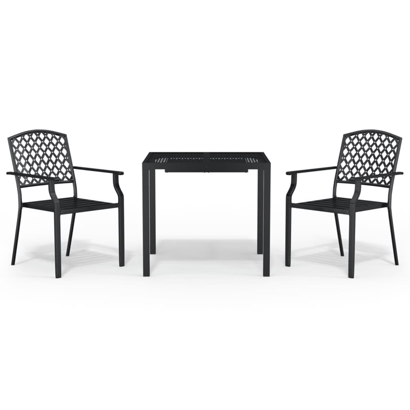 Afuera Living 3 Piece Powder-Coated Steel Garden Dining Set in Anthracite
