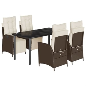 Afuera Living 5 Piece Poly Rattan Garden Dining Set in Brown/Cream white
