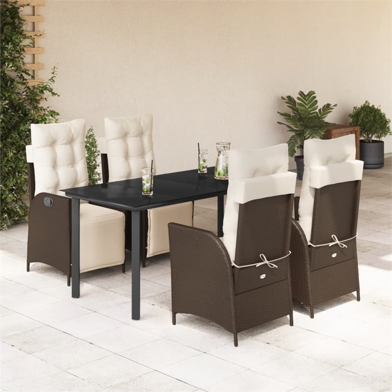 Afuera Living 5 Piece Poly Rattan Garden Dining Set in Brown/Cream white