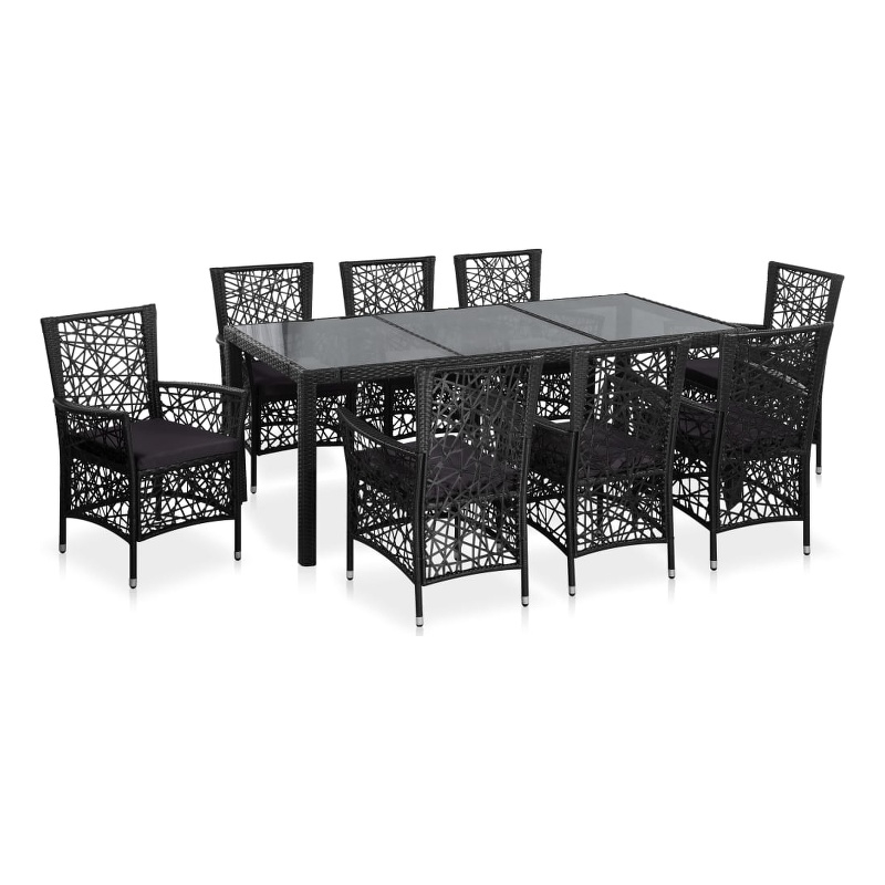 Afuera Living 9 Piece Rattan Garden Dining Set in Black/Dark Gray